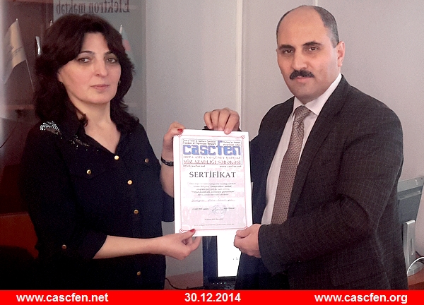 The Certificate is submitted to Zohra Verdiyeva from Samukh region
